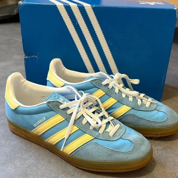 Adidas Gazelle Light Blue and Yellow Sneakers - Picture 1 of 9